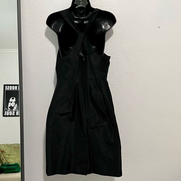 J Crew Black Silk Faux Wrap BodiceV Neck Tank Criss Cross Back Sheath Dress 6 - Picture 3 of 11